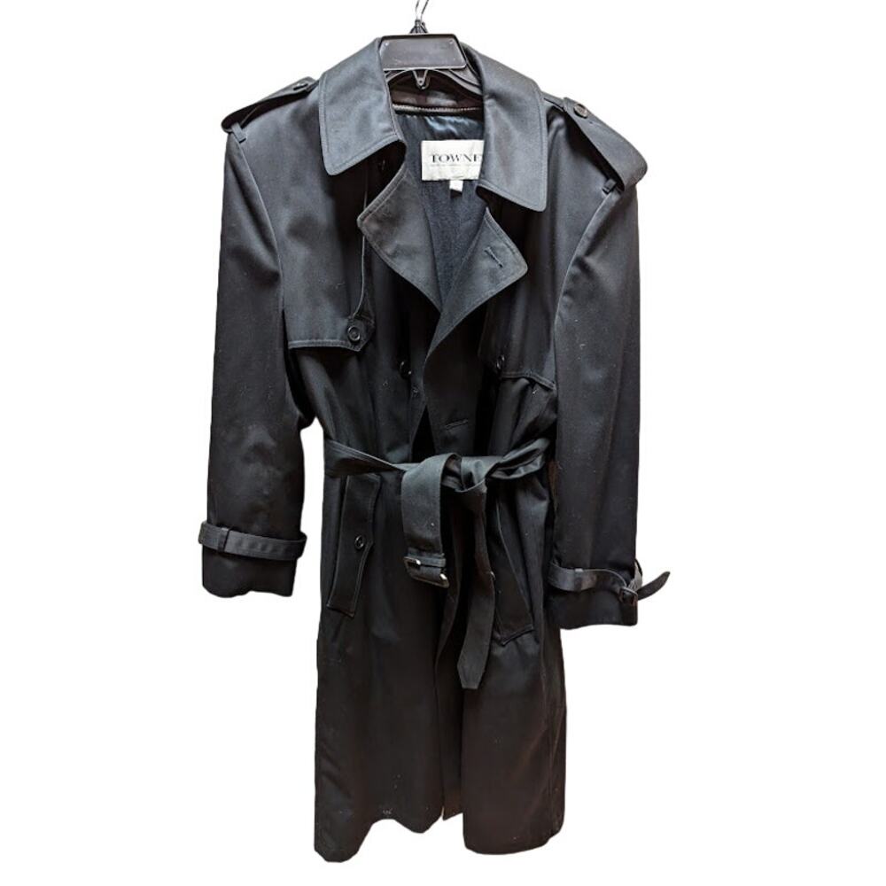 Towne by London Fog Size 42 Trench Coat Zipped in LIner with Belt charcoal Gray